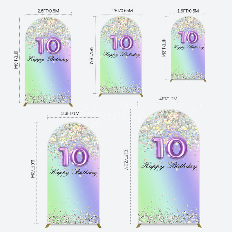 Aperturee - Aperturee Glitter Rainbow 10th Happy Birthday Arch Backdrop