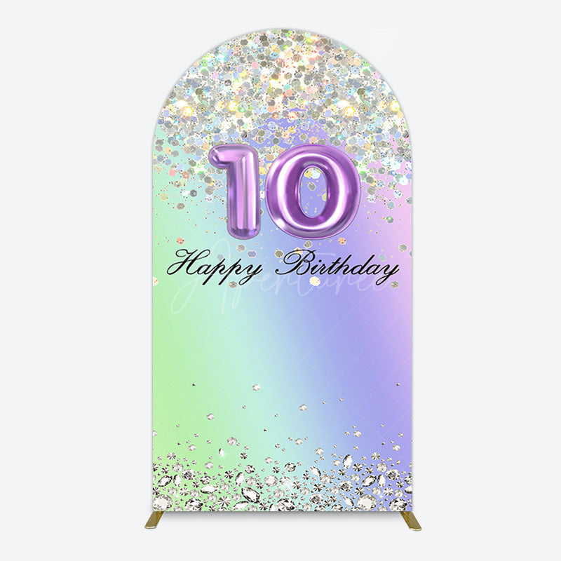 Aperturee - Aperturee Glitter Rainbow 10th Happy Birthday Arch Backdrop