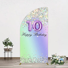 Aperturee - Aperturee Glitter Rainbow 10th Happy Birthday Half Moon Arch Backdrop
