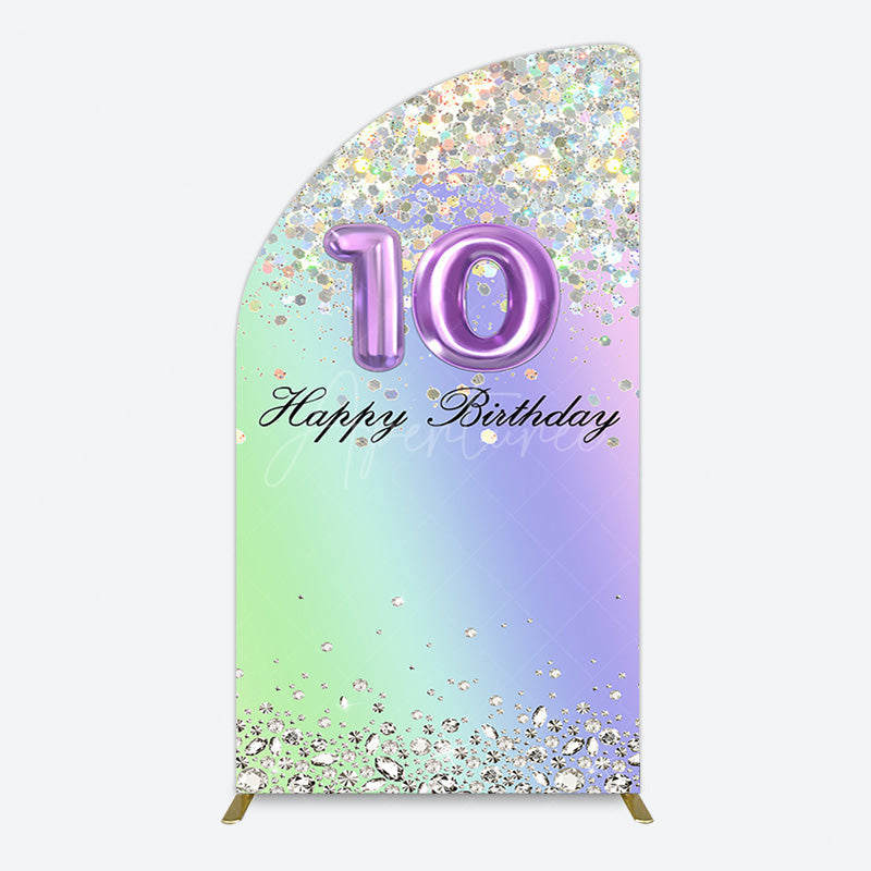 Aperturee - Aperturee Glitter Rainbow 10th Happy Birthday Half Moon Arch Backdrop