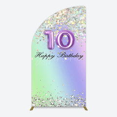 Aperturee - Aperturee Glitter Rainbow 10th Happy Birthday Half Moon Arch Backdrop
