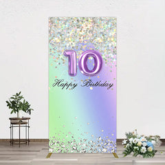 Aperturee - Aperturee Glitter Rainbow 10th Happy Birthday Rectangle Backdrop