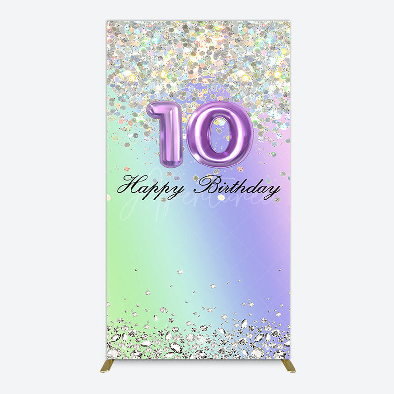 Aperturee - Aperturee Glitter Rainbow 10th Happy Birthday Rectangle Backdrop