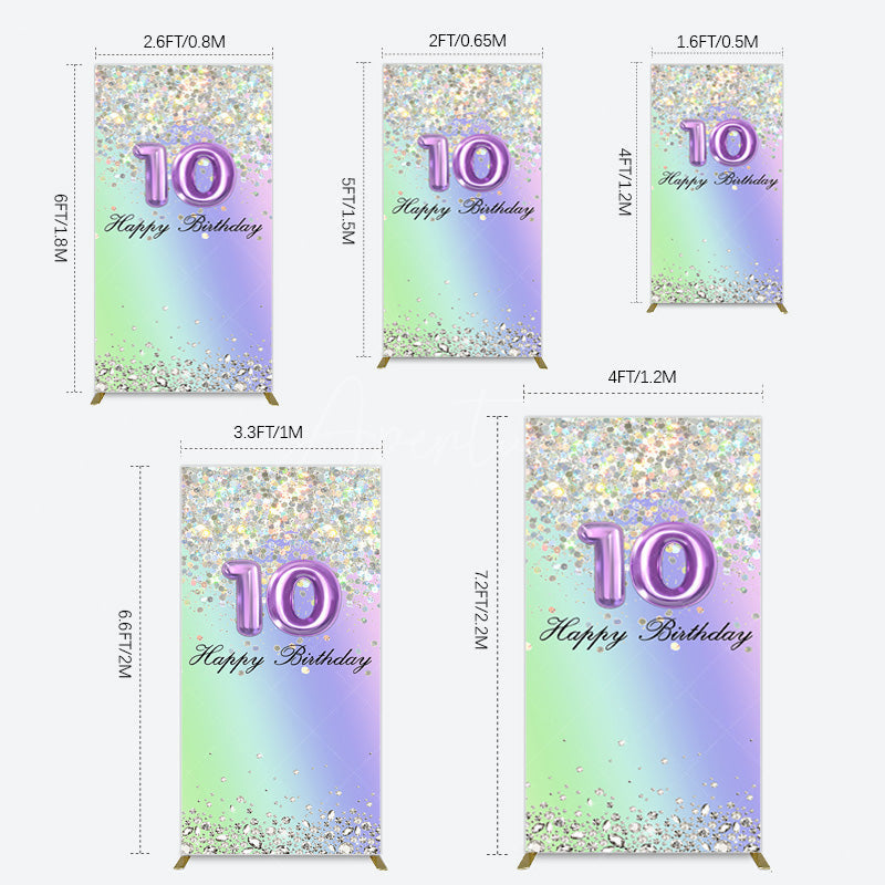 Aperturee - Aperturee Glitter Rainbow 10th Happy Birthday Rectangle Backdrop