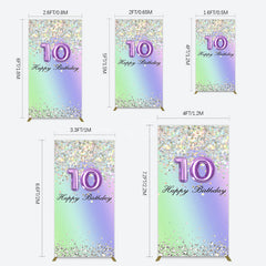 Aperturee - Aperturee Glitter Rainbow 10th Happy Birthday Rectangle Backdrop