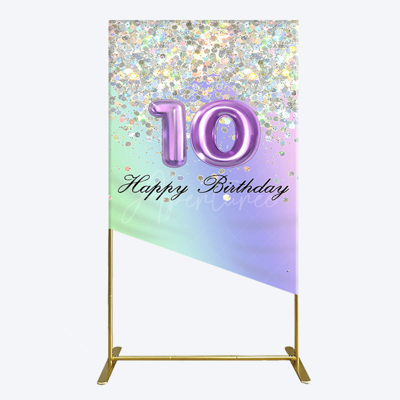 Aperturee - Aperturee Glitter Rainbow 10th Happy Birthday Rectangle Backdrop