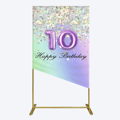 Aperturee - Aperturee Glitter Rainbow 10th Happy Birthday Rectangle Backdrop