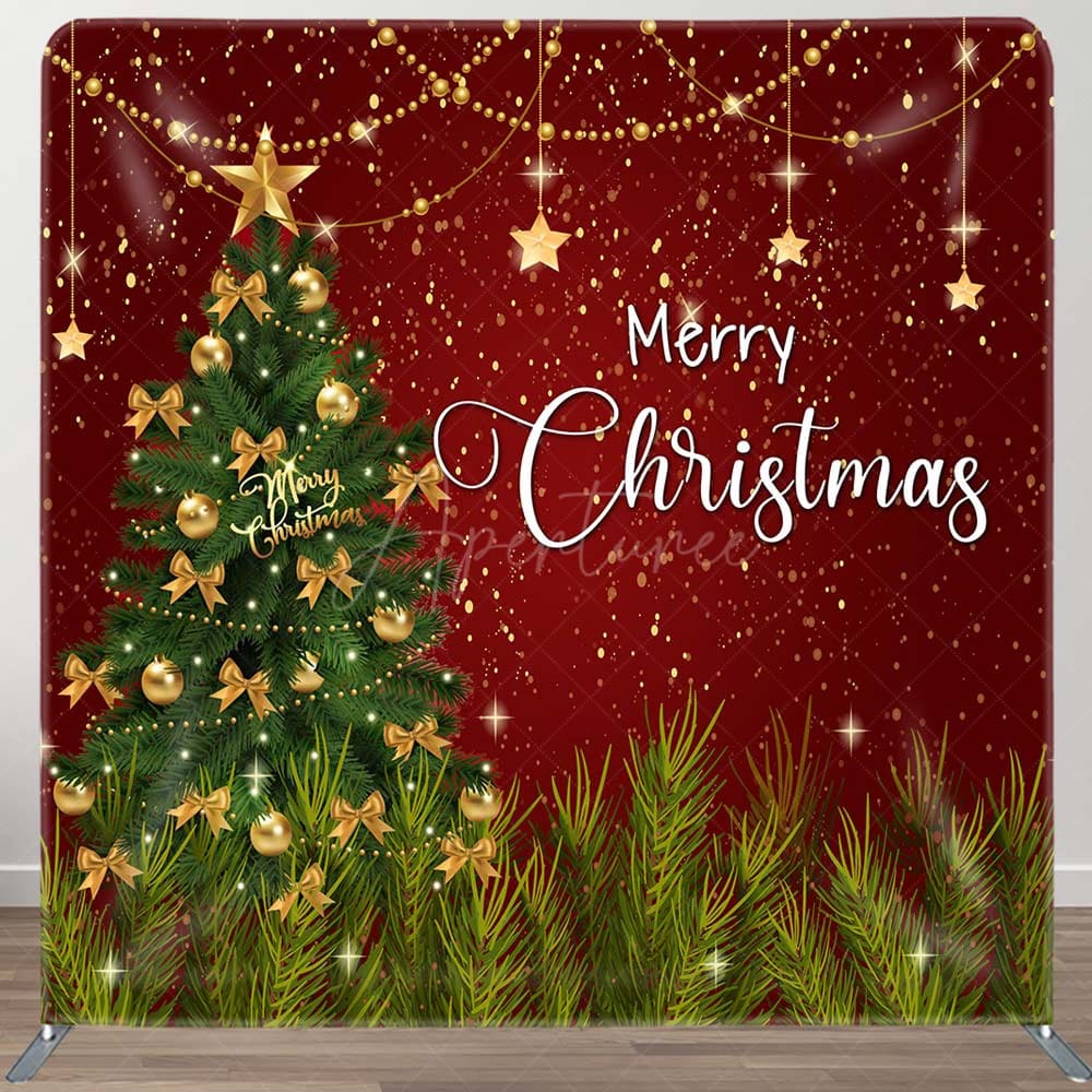 Aperturee - Aperturee Glitter Red Green Xmas Tree Star Pillow Case Backdrop