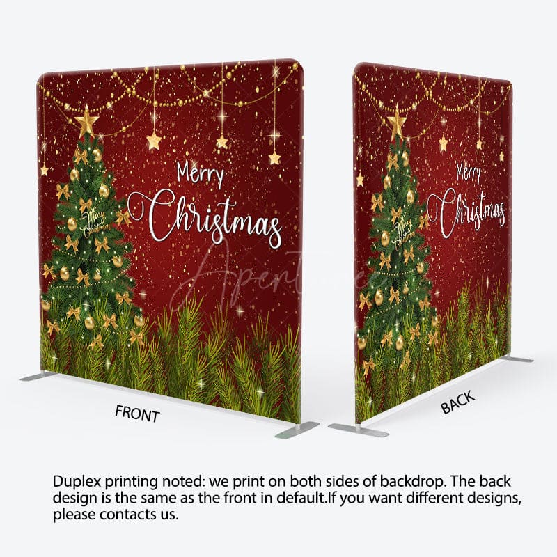 Aperturee - Aperturee Glitter Red Green Xmas Tree Star Pillow Case Backdrop