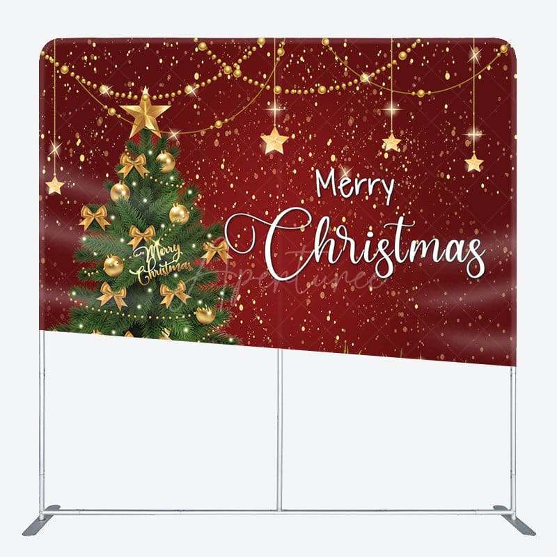 Aperturee - Aperturee Glitter Red Green Xmas Tree Star Pillow Case Backdrop