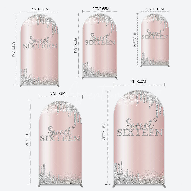 Aperturee - Aperturee Glitter Rose Gold Sweet 16 Birthday Arch Backdrop