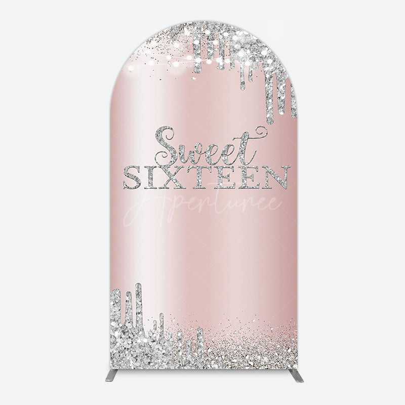 Aperturee - Aperturee Glitter Rose Gold Sweet 16 Birthday Arch Backdrop