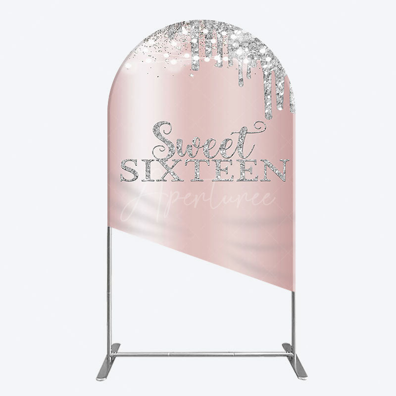 Aperturee - Aperturee Glitter Rose Gold Sweet 16 Birthday Arch Backdrop