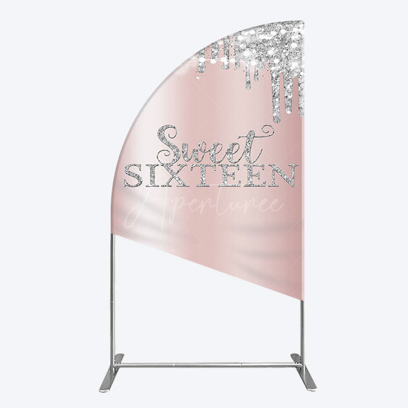 Aperturee - Aperturee Glitter Rose Gold Sweet 16 Birthday Half Moon Arch Backdrop