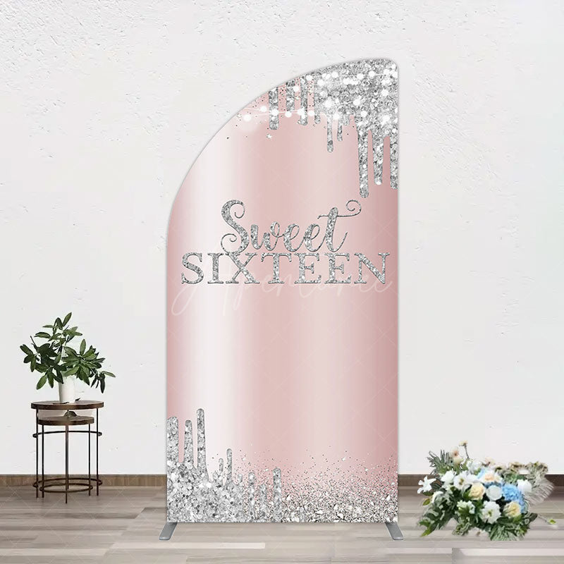 Aperturee - Aperturee Glitter Rose Gold Sweet 16 Birthday Half Moon Arch Backdrop
