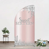 Aperturee - Aperturee Glitter Rose Gold Sweet 16 Birthday Half Moon Arch Backdrop