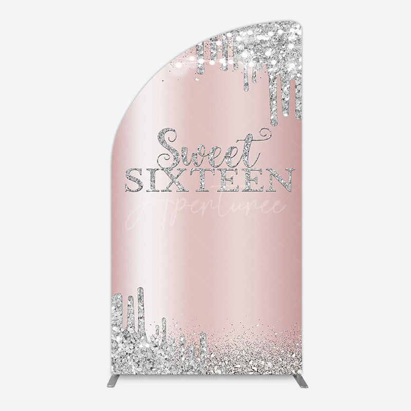 Aperturee - Aperturee Glitter Rose Gold Sweet 16 Birthday Half Moon Arch Backdrop