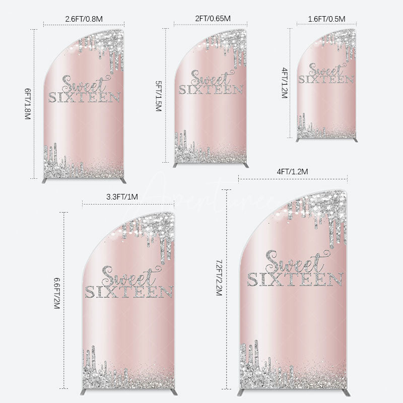 Aperturee - Aperturee Glitter Rose Gold Sweet 16 Birthday Half Moon Arch Backdrop