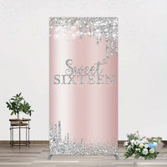 Aperturee - Aperturee Glitter Rose Gold Sweet 16 Birthday Rectangle Backdrop