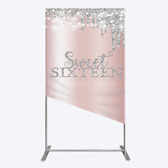 Aperturee - Aperturee Glitter Rose Gold Sweet 16 Birthday Rectangle Backdrop