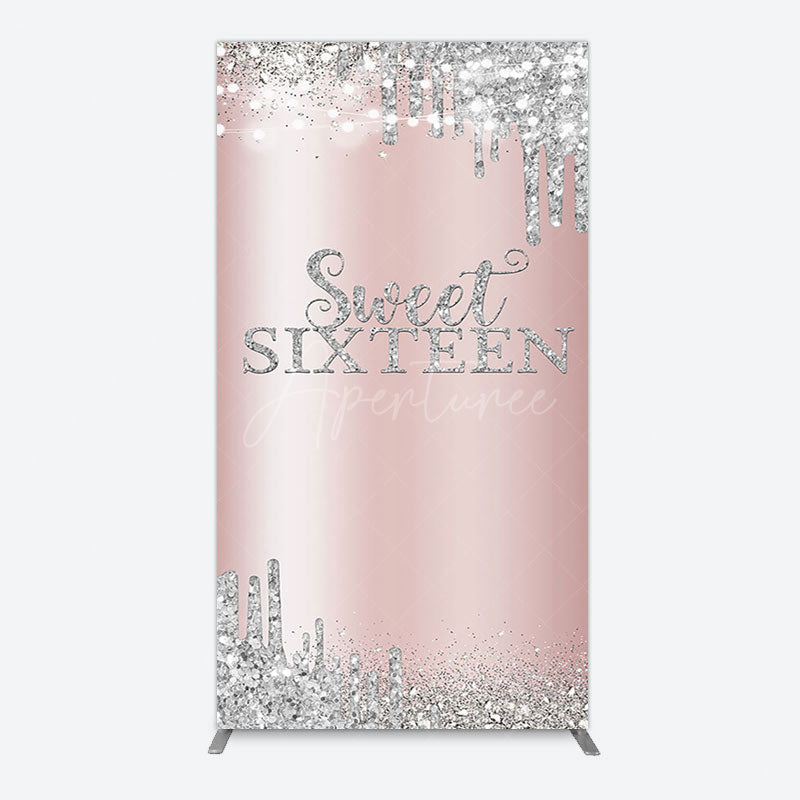 Aperturee - Aperturee Glitter Rose Gold Sweet 16 Birthday Rectangle Backdrop