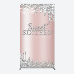 Aperturee - Aperturee Glitter Rose Gold Sweet 16 Birthday Rectangle Backdrop