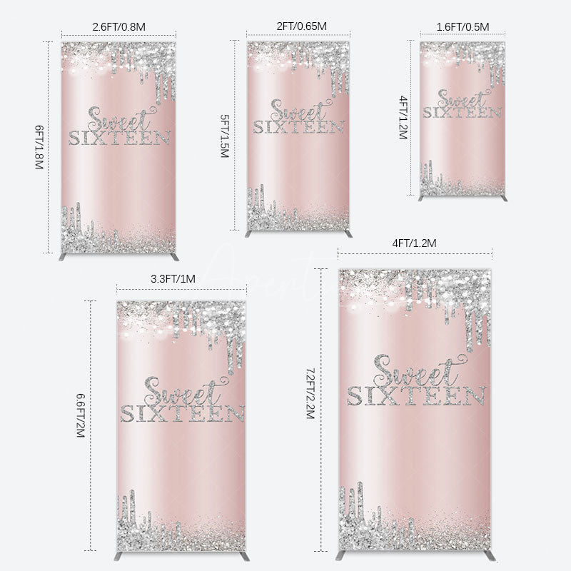 Aperturee - Aperturee Glitter Rose Gold Sweet 16 Birthday Rectangle Backdrop