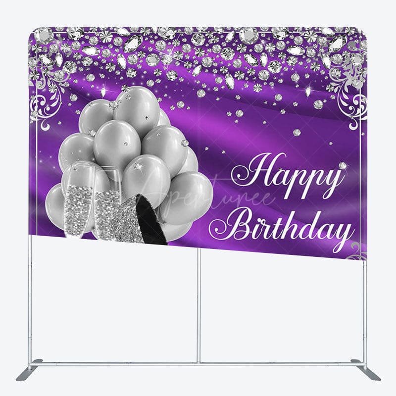Aperturee - Aperturee Glitter Silver Purple Fabric Backdrop Cover for Birthday