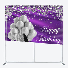 Aperturee - Aperturee Glitter Silver Purple Fabric Backdrop Cover for Birthday