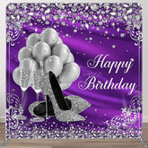 Aperturee - Aperturee Glitter Silver Purple Fabric Backdrop Cover for Birthday