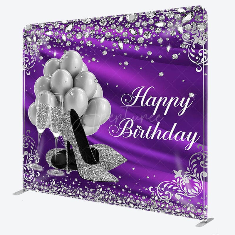 Aperturee - Aperturee Glitter Silver Purple Fabric Backdrop Cover for Birthday