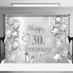 Aperturee - Aperturee Glitter Silver Star Balloon 30Th Anniversary Backdrop
