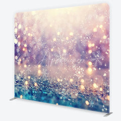 Aperturee - Aperturee Glitter Snowflake Bokeh Square Double-Sided Backdrop Purple Pink Blue Gold Sparkling Winter Decor