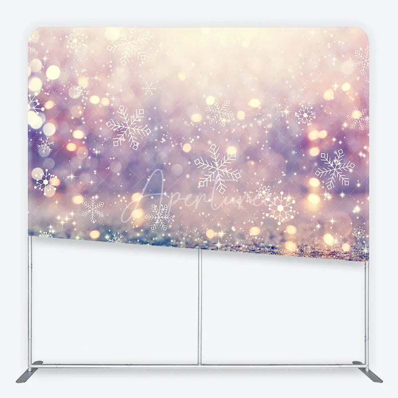 Aperturee - Aperturee Glitter Snowflake Bokeh Square Double-Sided Backdrop Purple Pink Blue Gold Sparkling Winter Decor