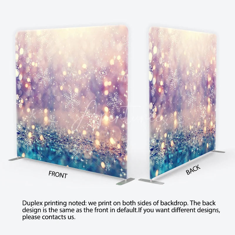 Aperturee - Aperturee Glitter Snowflake Bokeh Square Double-Sided Backdrop Purple Pink Blue Gold Sparkling Winter Decor