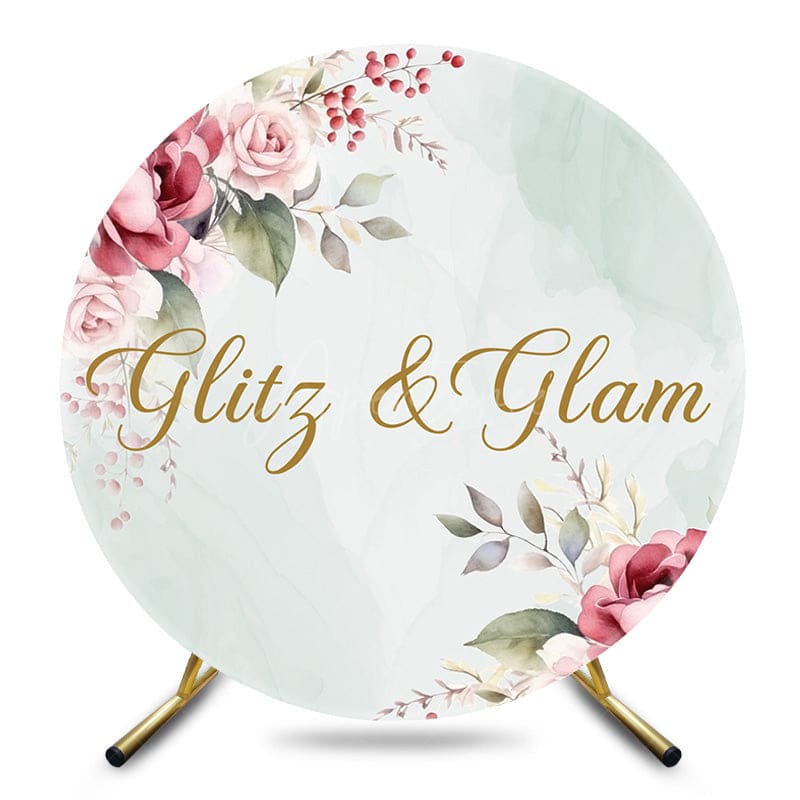 Aperturee - Aperturee Glitz Glam Floral Plant Round Happy Birthday Backdrop