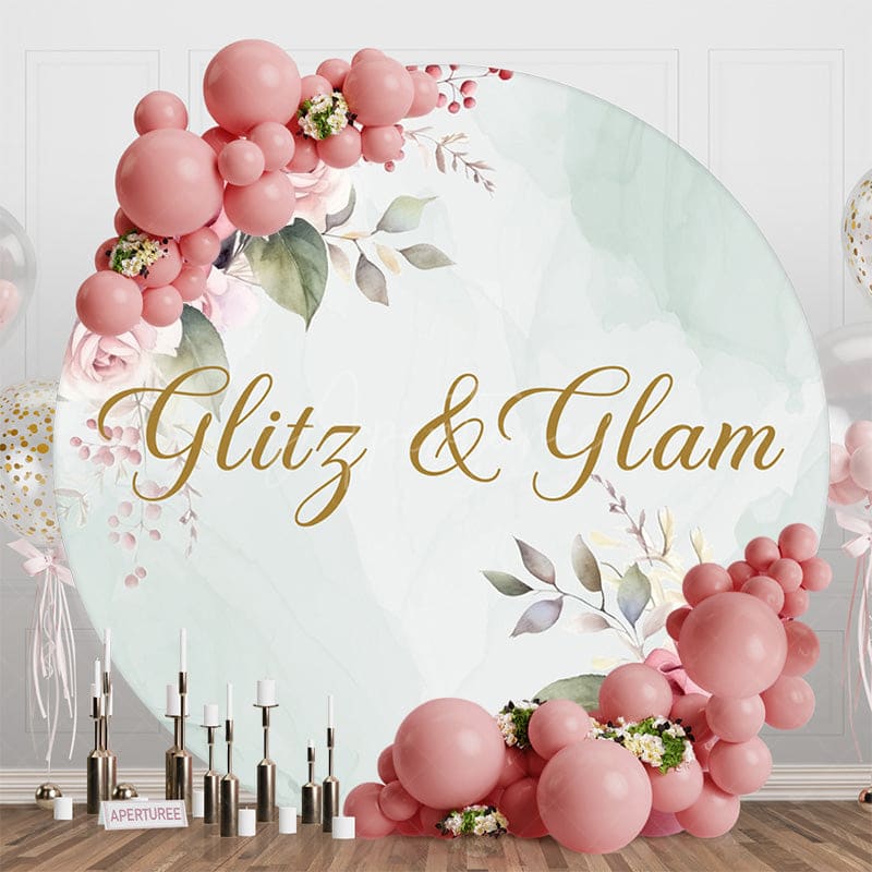 Aperturee - Aperturee Glitz Glam Floral Plant Round Happy Birthday Backdrop