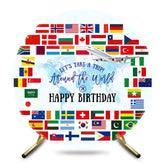Aperturee - Aperturee Global Flag Lets Take A Trip Round Birthday Backdrop