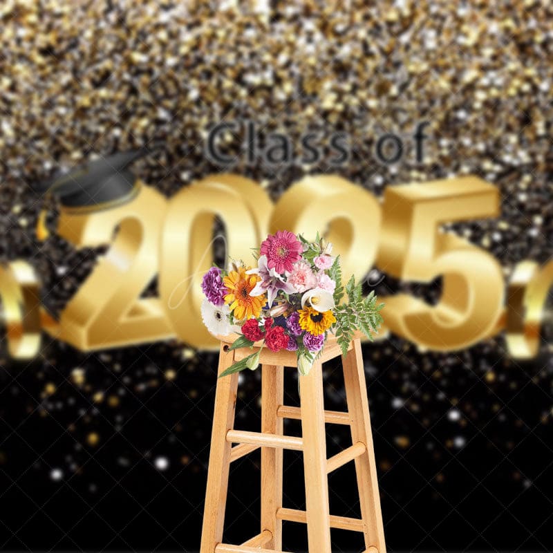 Aperturee - Aperturee Glorious Black Gold Glitter Congrats Grad Backdrop