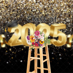 Aperturee - Aperturee Glorious Black Gold Glitter Congrats Grad Backdrop