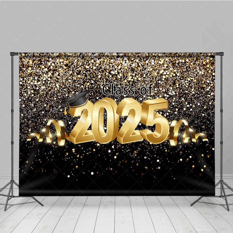 Aperturee - Aperturee Glorious Black Gold Glitter Congrats Grad Backdrop