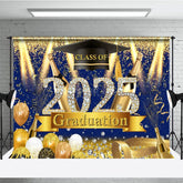 Aperturee - Aperturee Glorious Blue Gold Glitter Congrats Grad Backdrop