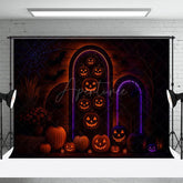 Aperturee - Aperturee Glow Jack Olantern Floral Scary Halloween Backdrop