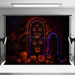 Aperturee - Aperturee Glow Jack Olantern Floral Scary Halloween Backdrop
