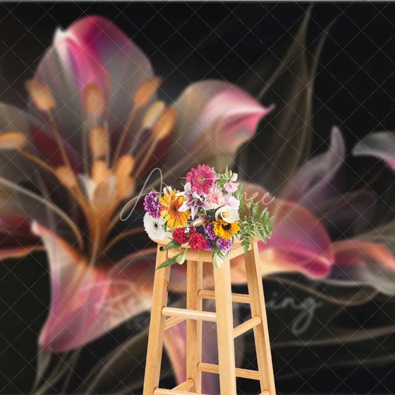 Aperturee - Aperturee Glowing Abstract Lily Backdrop Dark Artistic Flower Photography Background Neon Petal Bloom Photo Booth Prop