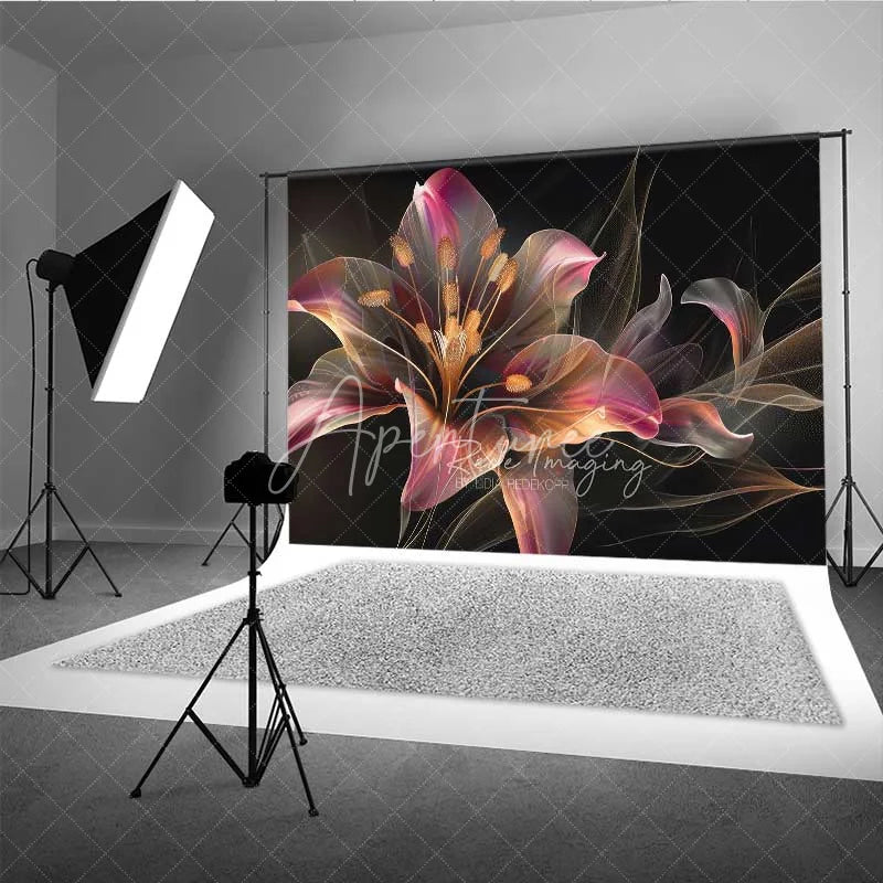Aperturee - Aperturee Glowing Abstract Lily Backdrop Dark Artistic Flower Photography Background Neon Petal Bloom Photo Booth Prop