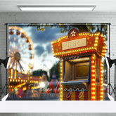 Aperturee - Aperturee Glowing Carnival Ticket Booth Cake Smash Backdrop Ferris Wheel Night Photography Studio Background