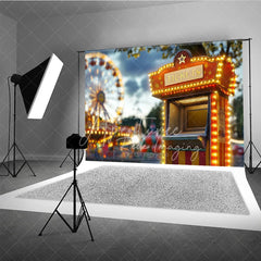 Aperturee - Aperturee Glowing Carnival Ticket Booth Cake Smash Backdrop Ferris Wheel Night Photography Studio Background