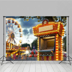 Aperturee - Aperturee Glowing Carnival Ticket Booth Cake Smash Backdrop Ferris Wheel Night Photography Studio Background