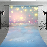 Aperturee - Aperturee Glowing Hearts Bokeh Photography Backdrop Pastel Pink and Blue Romantic Sweep Portrait Studio Background